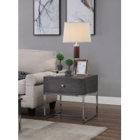 Acme Iban End Table In Gray Oak & Chrome 81172(D0102H7C0Z2)