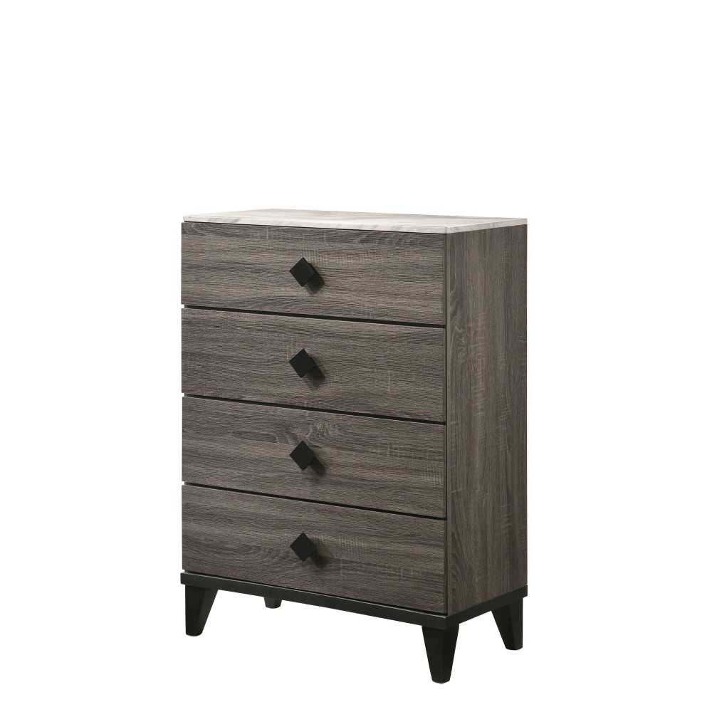 Acme Avantika 4-Drawer Wooden Chest With Faux Marble Top In Rustic Gray Oak