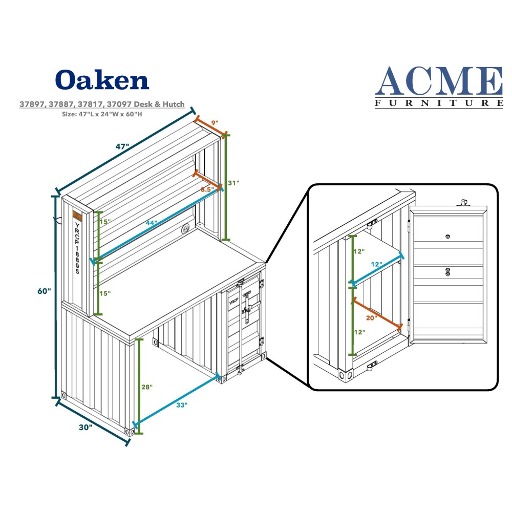 Acme Cargo Desk & Hutch, White 37887(D0102H7C27P)