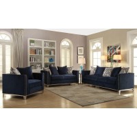 Acme Phaedra Sofa With 5 Pillows In Blue Fabric