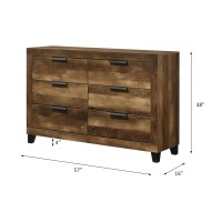 Acme Morales Rectangular Wooden Dresser With 6 Drawers In Rustic Oak