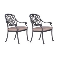 Patio Outdoor Aluminum Dining Armchair With Cushion, Set Of 2, Spectrum Sand(D0102H7C6B6)