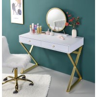 Acme Coleen Vanity Desk Wmirror & Jewelry Tray In White & Gold Finish Ac00667(D0102H7Cb1J)