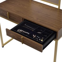 Acme Coleen Vanity Desk Wmirror & Jewelry Tray In Walnut & Gold Finish Ac00670(D0102H7Cb3J)