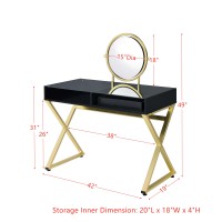 Acme Coleen Vanity Desk Wmirror & Jewelry Tray In Black & Gold Finish Ac00669(D0102H7Cbd2)