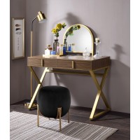 Acme Coleen Vanity Desk Wmirror & Jewelry Tray In Walnut & Gold Finish Ac00665(D0102H7Cblp)