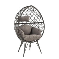 Acme Aeven Wicker Teardrop Patio Lounge Chair In Light Gray And Black