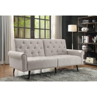Acme Eiroa Button Tufted Fabric Adjustable Sofa With Nailhead Trim In Beige