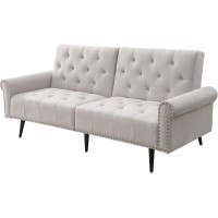 Acme Eiroa Button Tufted Fabric Adjustable Sofa With Nailhead Trim In Beige