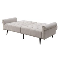 Acme Eiroa Button Tufted Fabric Adjustable Sofa With Nailhead Trim In Beige