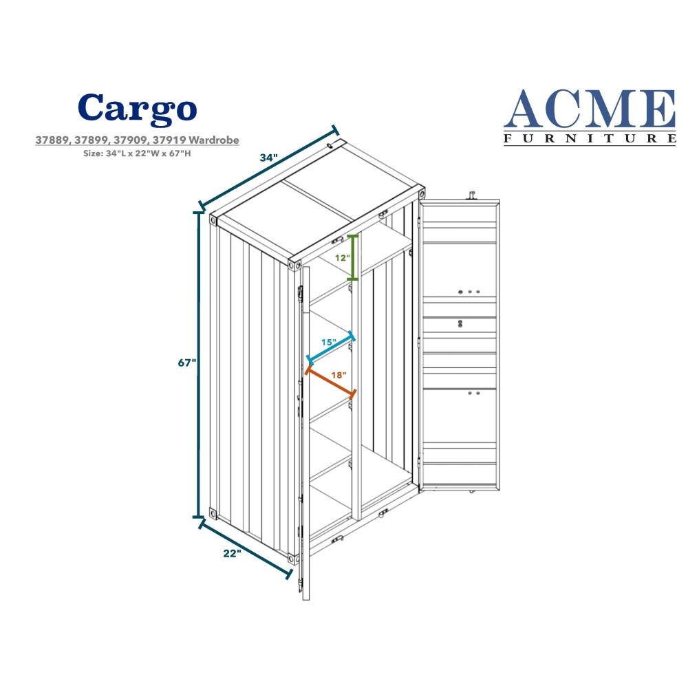 Acme Cargo Wardrobe (Double Door), Gunmetal 37899(D0102H7Ci3T)