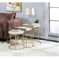 Acme Anpay 3Pc Pack Nesting Tables, Faux Marble & Gold 85390(D0102H7Cj86)