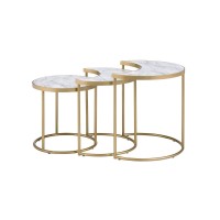 Acme Anpay 3Pc Pack Nesting Tables, Faux Marble & Gold 85390(D0102H7Cj86)