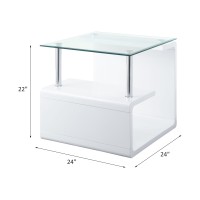 Acme Nevaeh End Table, Clear Glass & White High Gloss Finish 82362(D0102H7Cjb8)