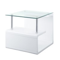 Acme Nevaeh End Table, Clear Glass & White High Gloss Finish 82362(D0102H7Cjb8)