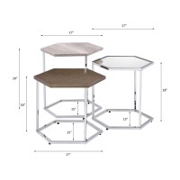 Acme Simno Nesting Tables, Clear Glass, Taupe, Gray Washed & Chrome Finish 82105(D0102H7Cjg2)
