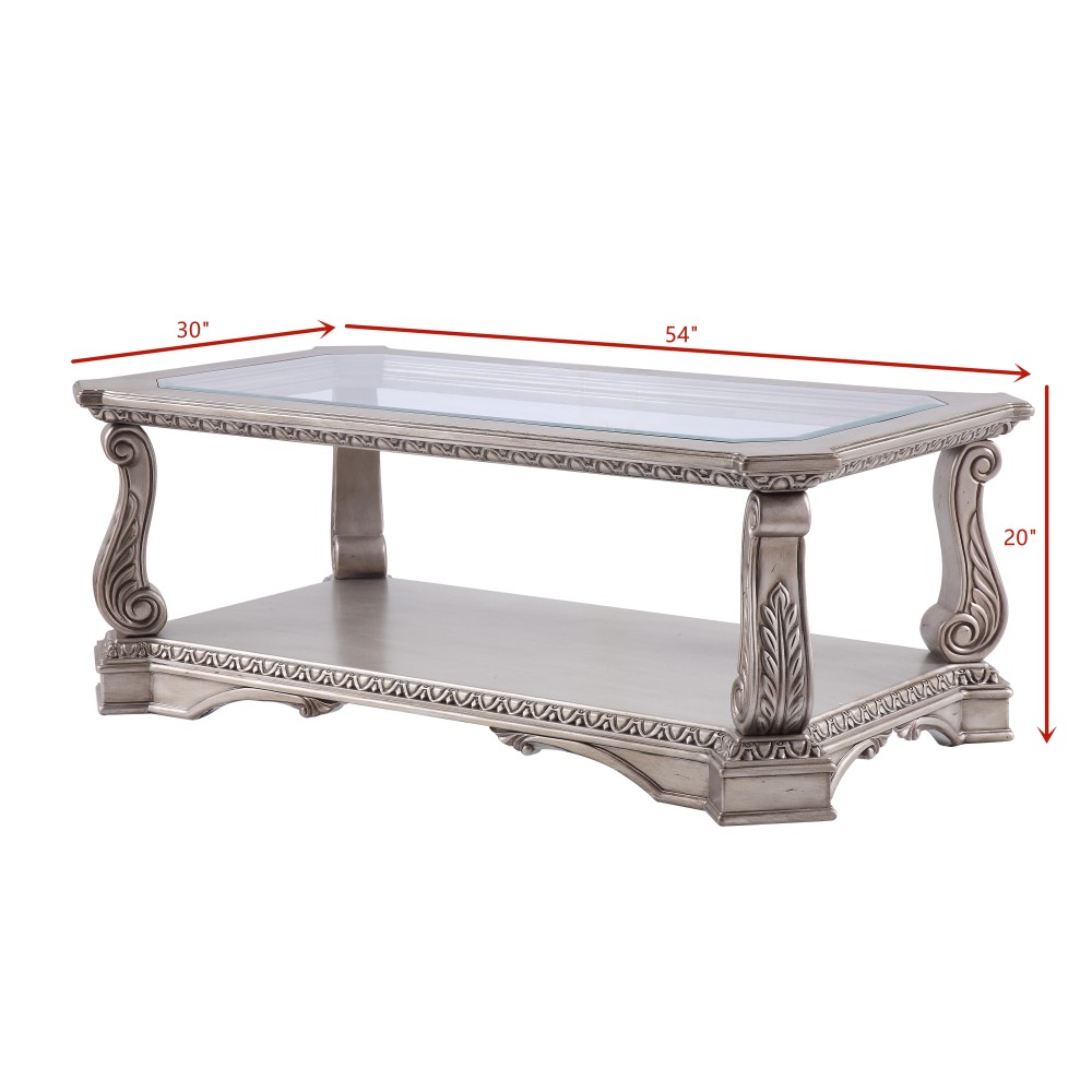 Acme Northville Coffee Table In Antique Silver & Clear Glass 86930(D0102H7Cjl2)