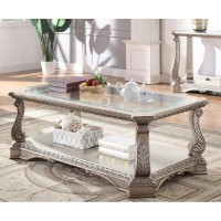 Acme Northville Coffee Table In Antique Silver & Clear Glass 86930(D0102H7Cjl2)