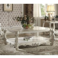 Acme Versailles Rectangular Wood Coffee Table With Bottom Shelf In Bone White