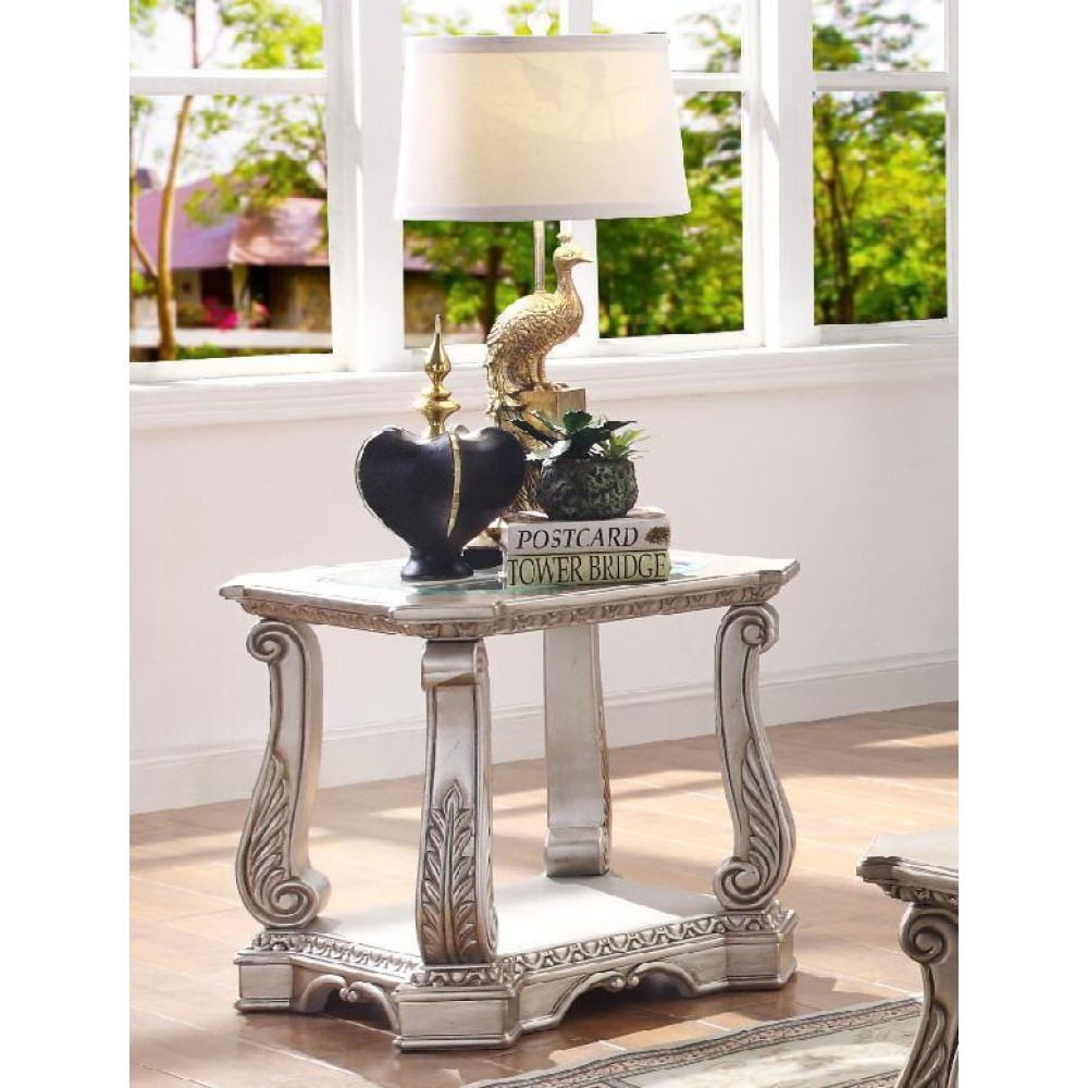 Acme Northville End Table In Antique Silver & Clear Glass 86932(D0102H7Cjv8)