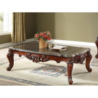 Acme Eustoma Coffee Table In Dark Brown Marble And Walnut