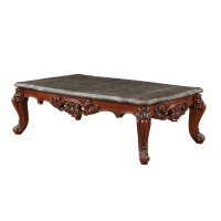 Acme Eustoma Coffee Table In Dark Brown Marble And Walnut