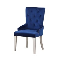 Acme Varian Fabric Tufted Upholstered Side Chair In Blue And Antique Platinum