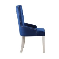 Acme Varian Fabric Tufted Upholstered Side Chair In Blue And Antique Platinum