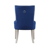 Acme Varian Fabric Tufted Upholstered Side Chair In Blue And Antique Platinum