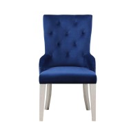 Acme Varian Fabric Tufted Upholstered Side Chair In Blue And Antique Platinum
