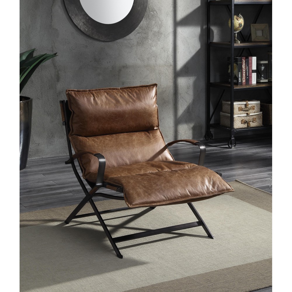 Acme Zulgaz Accent Chair In Cocoa Top Grain Leather & Matt Iron Finish 59951(D0102H7Cq0T)
