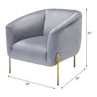 Acme Carlson Velvet Upholstered Barrel Backrest Accent Chair In Gray And Gold