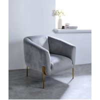 Acme Carlson Velvet Upholstered Barrel Backrest Accent Chair In Gray And Gold