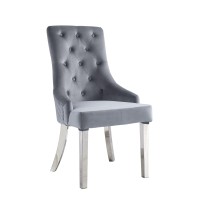 Acme Satinka Side Chair, Gray Fabric & Mirrored Silver Finish 68264(D0102H7Cqn6)