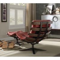 Acme Gandy Chair & Ottoman (2Pc Pk) In Antique Red Top Grain Leather 59531(D0102H7Cqnt)
