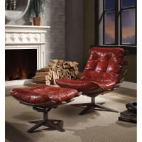 Acme Gandy Chair & Ottoman (2Pc Pk) In Antique Red Top Grain Leather 59531(D0102H7Cqnt)