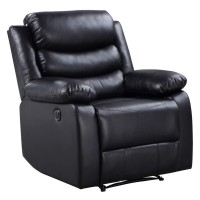 Acme Eilbra Faux Leather Power Recliner With Pillow Top Armrest In Black