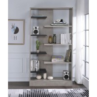 Acme Magna 8-Shelf Wooden Bookshelf In Faux Concrete And Black