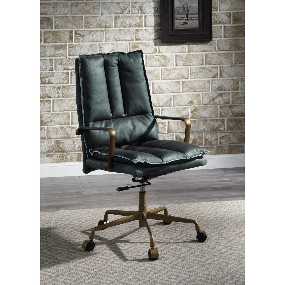 Acme Tinzud Office Chair In Dark Green Top Grain Leather 93166(D0102H7Cv2X)