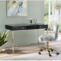 Acme Ottey Writing Desk, Black High Gloss & Gold Finish 93540(D0102H7Cvd6)