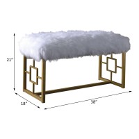 Acme Bagley Ii Bench In White Faux Fur & Gold 96451(D0102H7Cvjp)