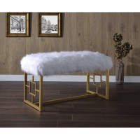 Acme Bagley Ii Bench In White Faux Fur & Gold 96451(D0102H7Cvjp)