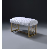 Acme Bagley Ii Bench In White Faux Fur & Gold 96451(D0102H7Cvjp)