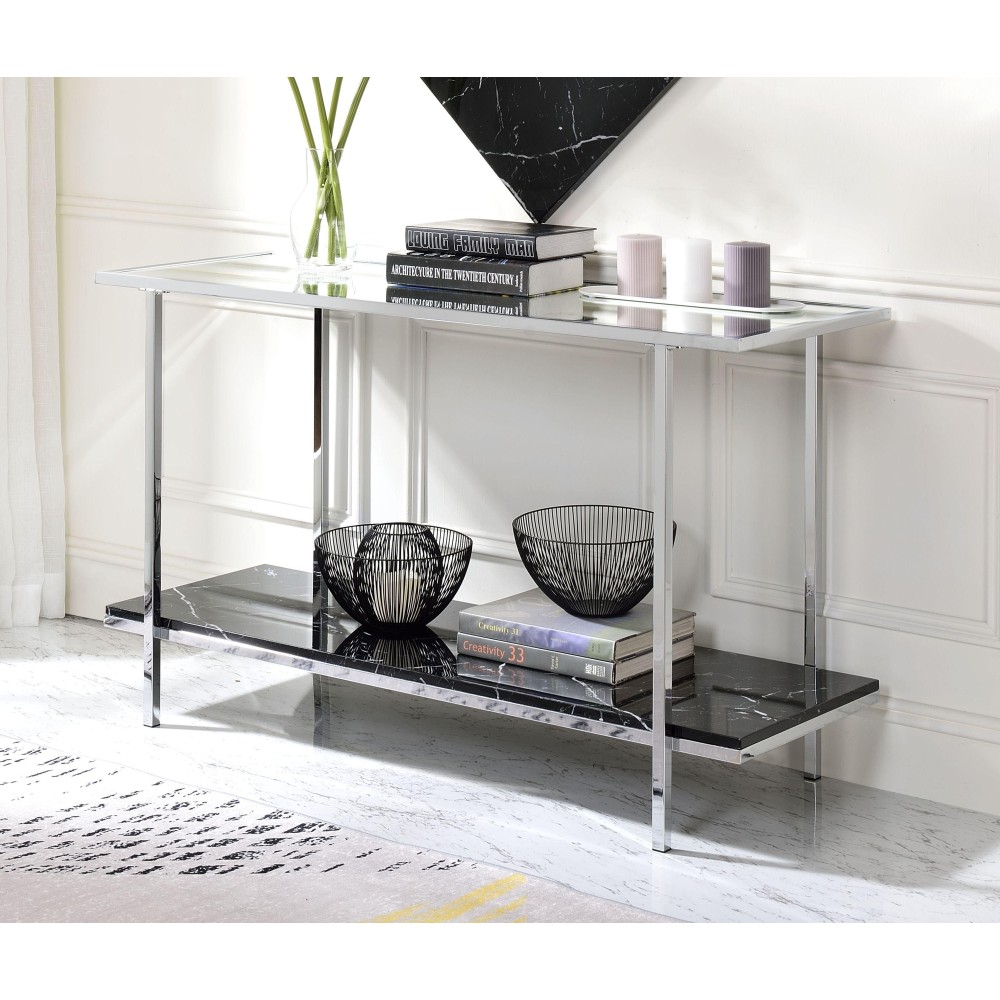 Acme Angwin Console Table, Mirrored, Faux Marble & Chrome 90515(D0102H7Cvp8)