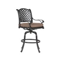 Patio Outdoor Aluminum Bar Stool With Cushion, Set Of 2, Dupione Brown(D0102H7Cyh6)