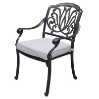 Patio Outdoor Aluminum Dining Armchair With Cushion, Set Of 2, Cast Silver(D0102H7Cyp6)