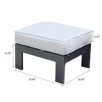 Patio Indoor Outdoor Aluminum Ottoman Footstool With Cushion, Powdered Pewter(D0102H7Fvcx)