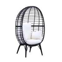 Acme Penelope Patio Lounge Chair, Light Gray Fabric & Black Finish Ot01098(D0102H7Jjb8)