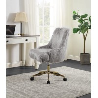 Acme Arundell Ii Office Chair In Gray Faux Fur & Gold Finish Of00123(D0102H7Jjzj)