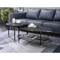 Acme Silas Nesting Coffee Table, Faux Marble Top & Black Finish Lv01088(D0102H7Jl46)